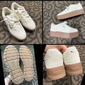 PUMA Karmen II Idol Platform Sneaker, Suede Leather, Cream White, Women’s Size 6